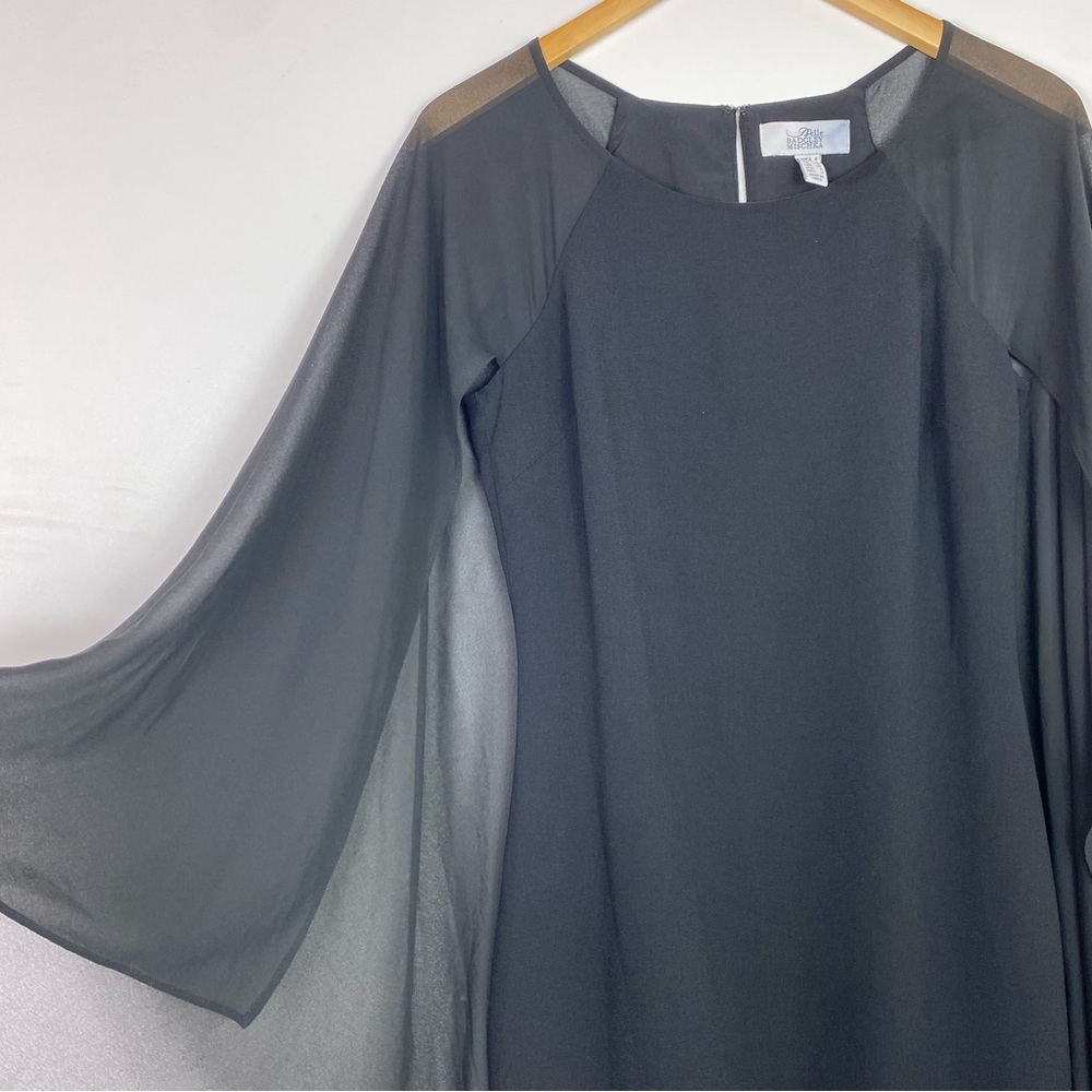 Belle Badgley Mischka Black Chiffon
Cape Knee Length Formal Dress Women's Size 4 - Picture 3 of 12